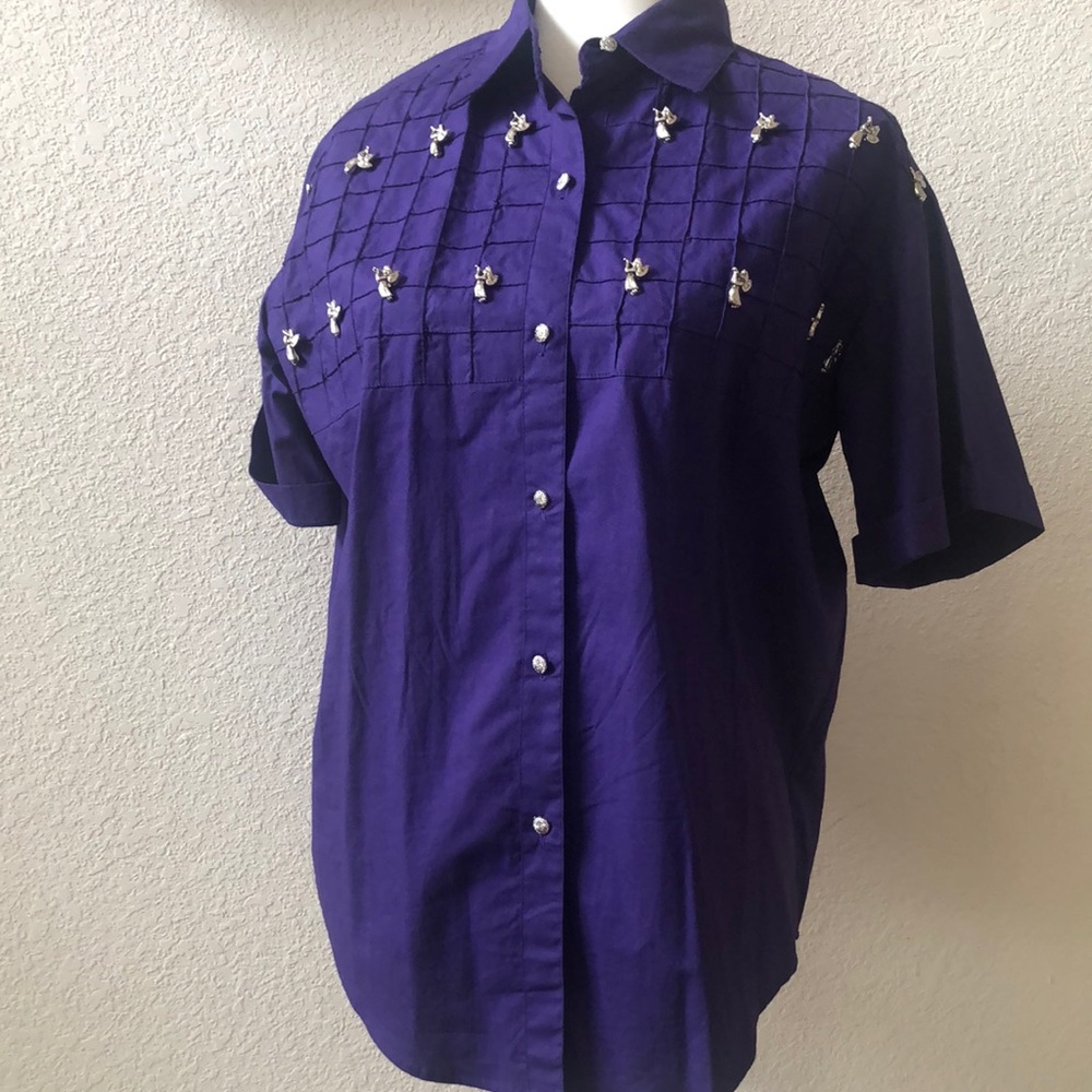 Ellen Richman Shirt With Angels Purple with angel figures sewn on Unique SM EUC